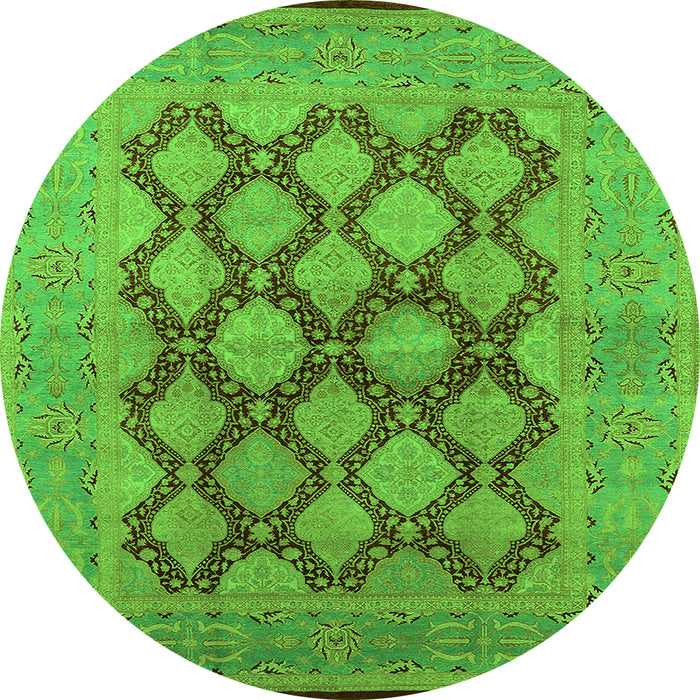Round Machine Washable Oriental Green Industrial Area Rugs, wshurb3134grn