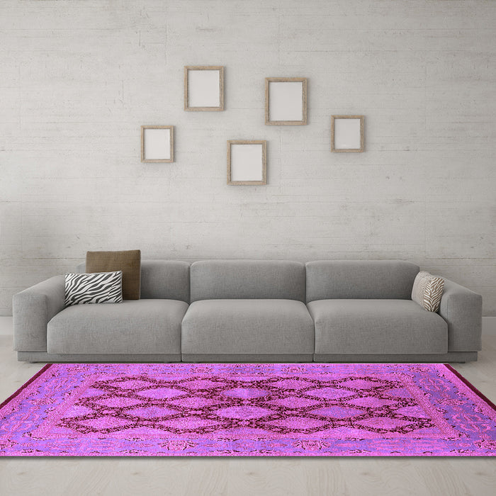 Machine Washable Oriental Purple Industrial Area Rugs in a Living Room, wshurb3134pur