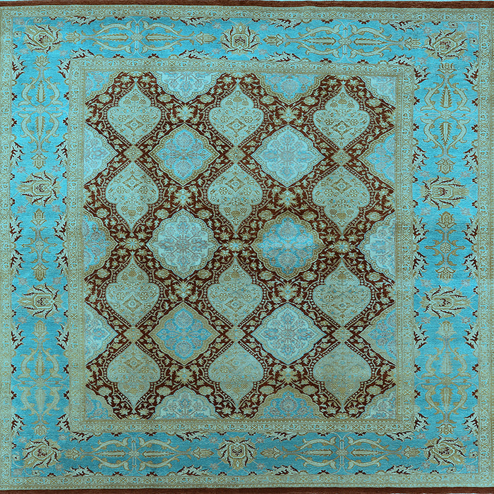 Square Machine Washable Oriental Light Blue Industrial Rug, wshurb3134lblu