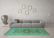 Machine Washable Oriental Turquoise Industrial Area Rugs in a Living Room,, wshurb3134turq