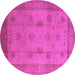 Round Machine Washable Oriental Pink Industrial Rug, wshurb3135pnk