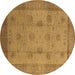 Round Machine Washable Oriental Brown Industrial Rug, wshurb3135brn