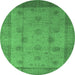 Round Machine Washable Oriental Emerald Green Industrial Area Rugs, wshurb3135emgrn