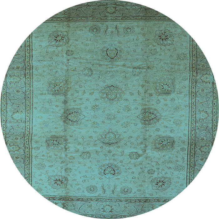 Round Machine Washable Oriental Light Blue Industrial Rug, wshurb3135lblu