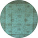 Round Machine Washable Oriental Light Blue Industrial Rug, wshurb3135lblu