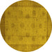 Round Machine Washable Oriental Yellow Industrial Rug, wshurb3135yw