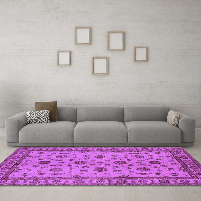 Machine Washable Oriental Purple Industrial Area Rugs in a Living Room, wshurb3136pur
