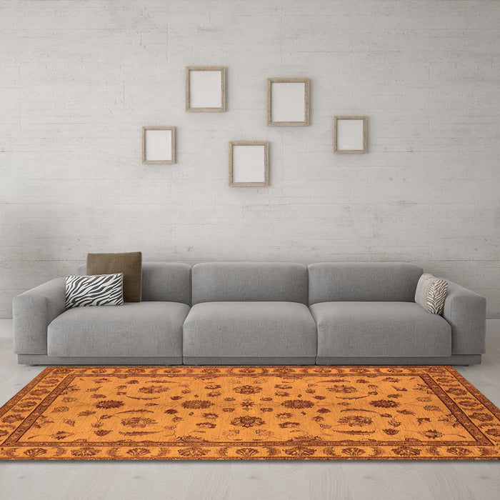 Machine Washable Oriental Orange Industrial Area Rugs in a Living Room, wshurb3136org