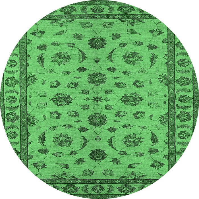 Round Machine Washable Oriental Emerald Green Industrial Area Rugs, wshurb3136emgrn