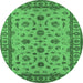 Round Machine Washable Oriental Emerald Green Industrial Area Rugs, wshurb3136emgrn