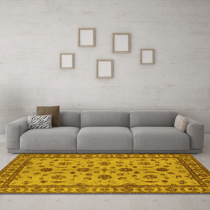 Machine Washable Oriental Yellow Industrial Rug in a Living Room, wshurb3136yw