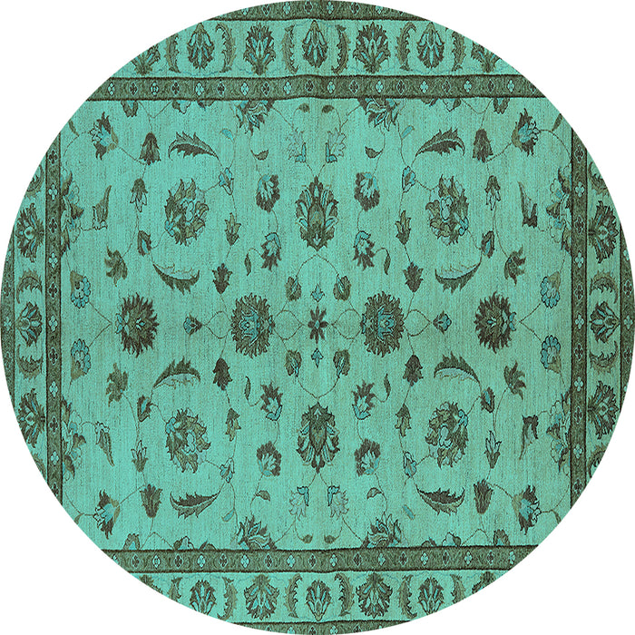 Round Machine Washable Oriental Turquoise Industrial Area Rugs, wshurb3136turq