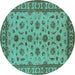 Round Machine Washable Oriental Turquoise Industrial Area Rugs, wshurb3136turq