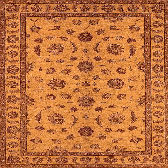 Square Machine Washable Oriental Orange Industrial Area Rugs, wshurb3136org