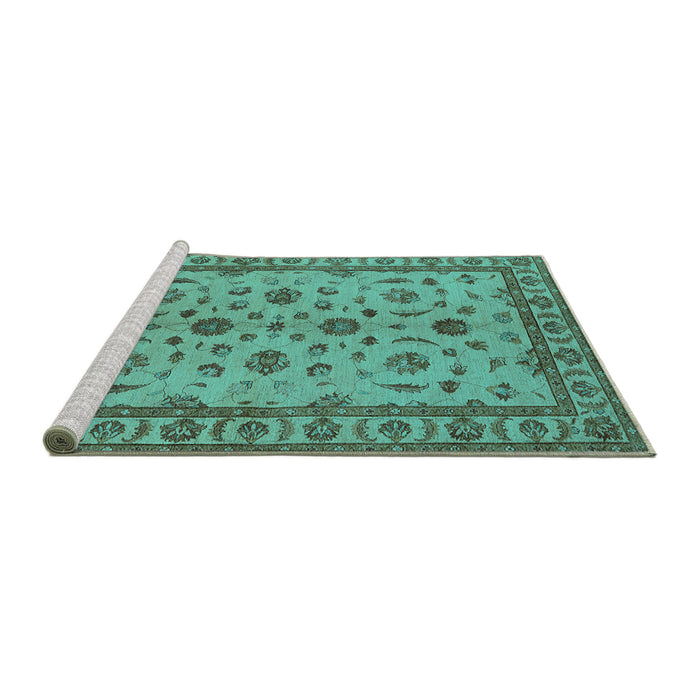 Sideview of Machine Washable Oriental Turquoise Industrial Area Rugs, wshurb3136turq