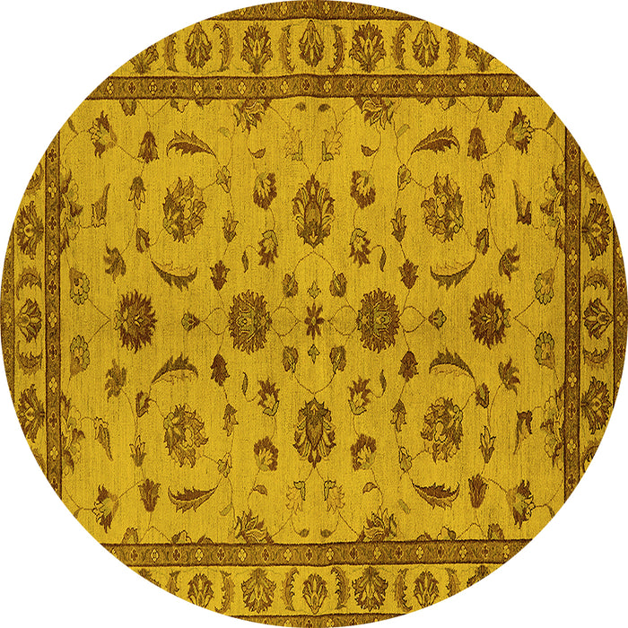 Round Machine Washable Oriental Yellow Industrial Rug, wshurb3136yw