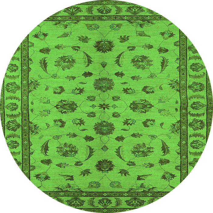 Round Machine Washable Oriental Green Industrial Area Rugs, wshurb3136grn