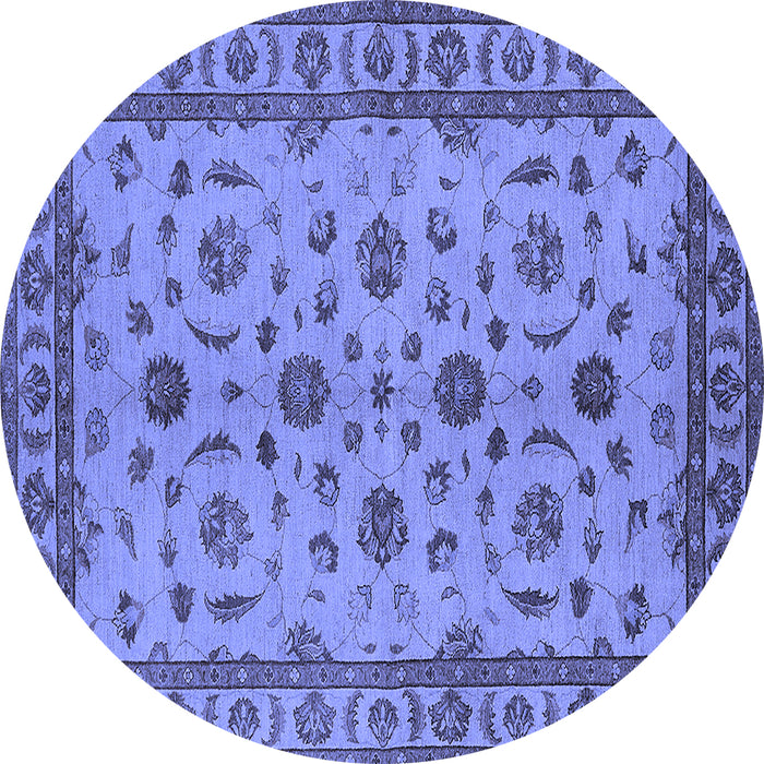 Round Machine Washable Oriental Blue Industrial Rug, wshurb3136blu