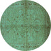 Round Oriental Turquoise Industrial Rug, urb3137turq