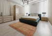 Mid-Century Modern Brown Oriental Rug in a Bedroom, urb3137