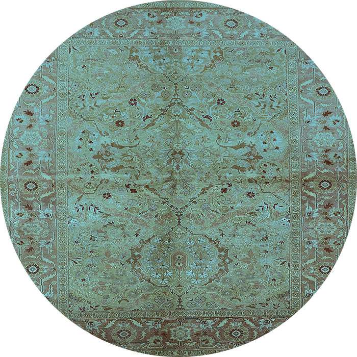 Round Machine Washable Oriental Light Blue Industrial Rug, wshurb3137lblu