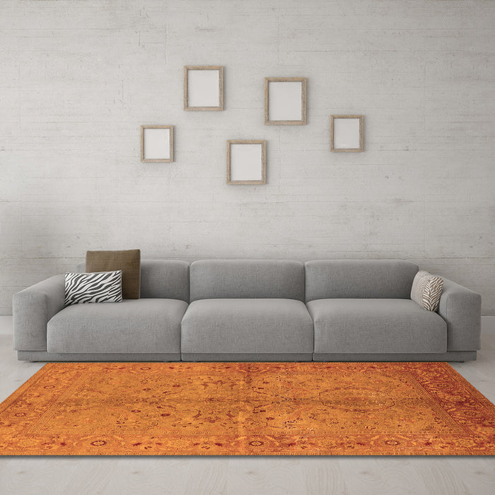 Machine Washable Oriental Orange Industrial Area Rugs in a Living Room, wshurb3137org