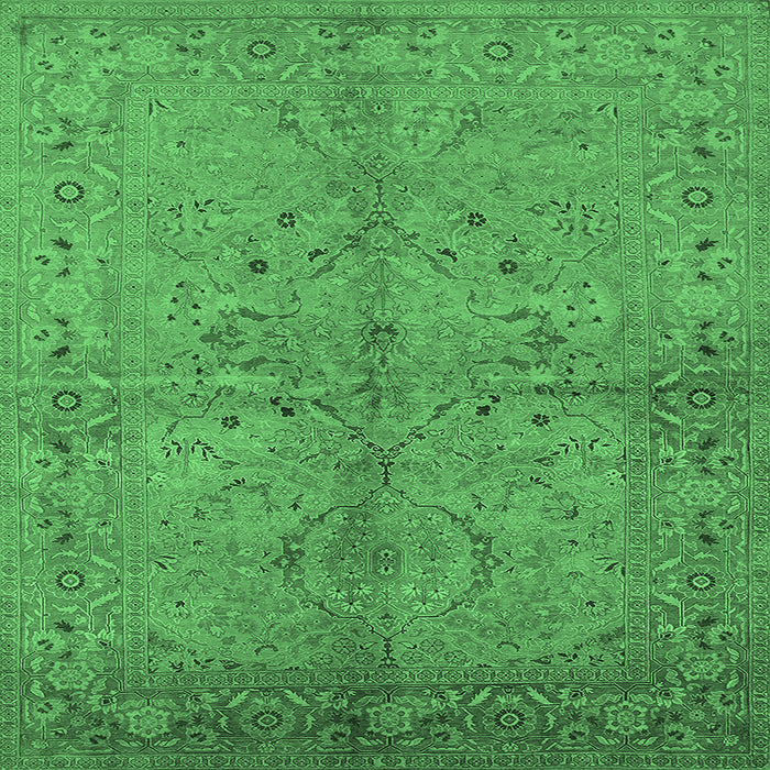Square Machine Washable Oriental Emerald Green Industrial Area Rugs, wshurb3137emgrn