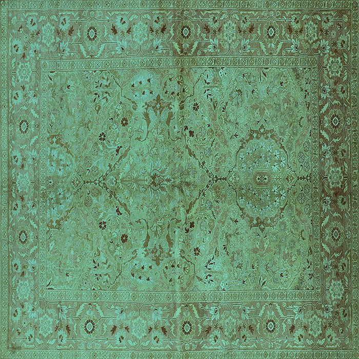 Square Machine Washable Oriental Turquoise Industrial Area Rugs, wshurb3137turq