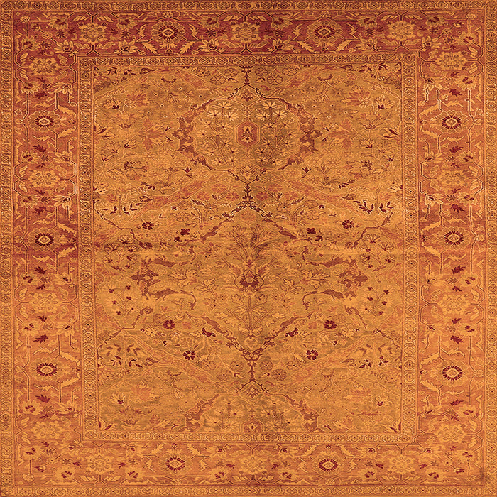 Square Machine Washable Oriental Orange Industrial Area Rugs, wshurb3137org
