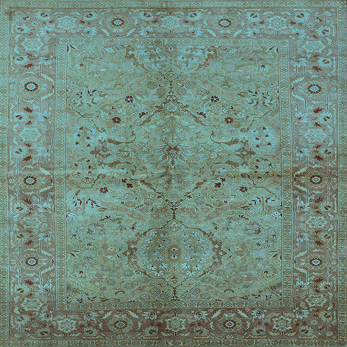 Square Machine Washable Oriental Light Blue Industrial Rug, wshurb3137lblu