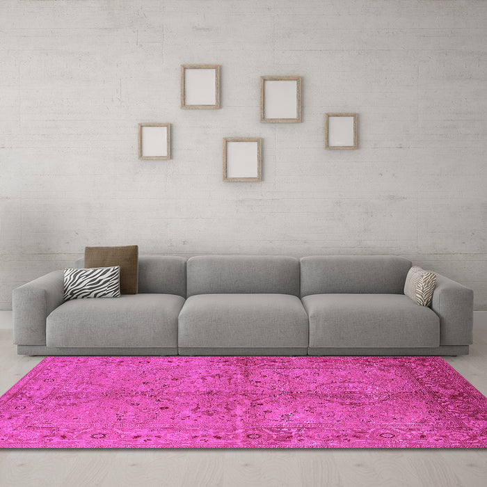 Machine Washable Oriental Pink Industrial Rug in a Living Room, wshurb3137pnk