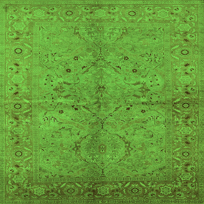 Square Machine Washable Oriental Green Industrial Area Rugs, wshurb3137grn