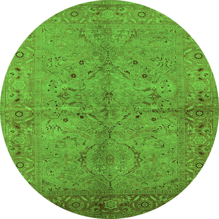 Round Machine Washable Oriental Green Industrial Area Rugs, wshurb3137grn