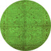 Round Machine Washable Oriental Green Industrial Area Rugs, wshurb3137grn