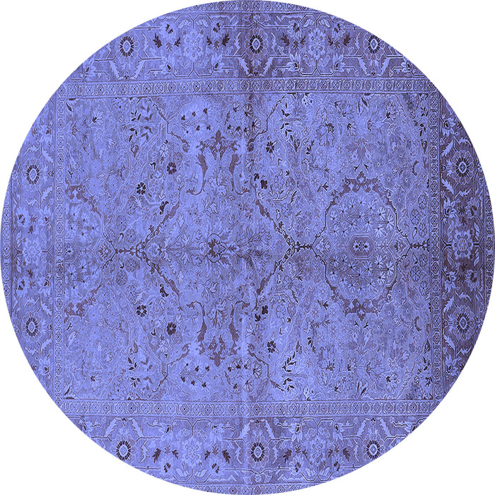 Round Machine Washable Oriental Blue Industrial Rug, wshurb3137blu