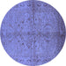 Round Machine Washable Oriental Blue Industrial Rug, wshurb3137blu