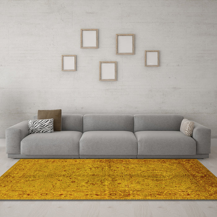 Machine Washable Oriental Yellow Industrial Rug in a Living Room, wshurb3137yw