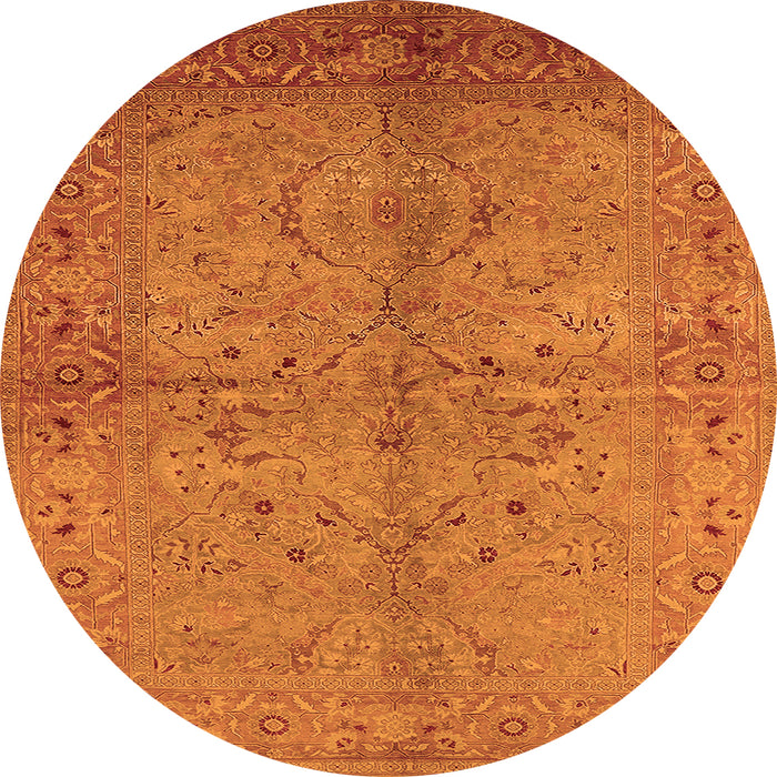 Round Machine Washable Oriental Orange Industrial Area Rugs, wshurb3137org