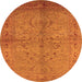 Round Machine Washable Oriental Orange Industrial Area Rugs, wshurb3137org