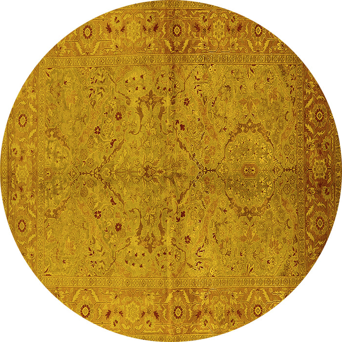 Round Machine Washable Oriental Yellow Industrial Rug, wshurb3137yw