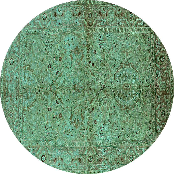 Round Machine Washable Oriental Turquoise Industrial Area Rugs, wshurb3137turq