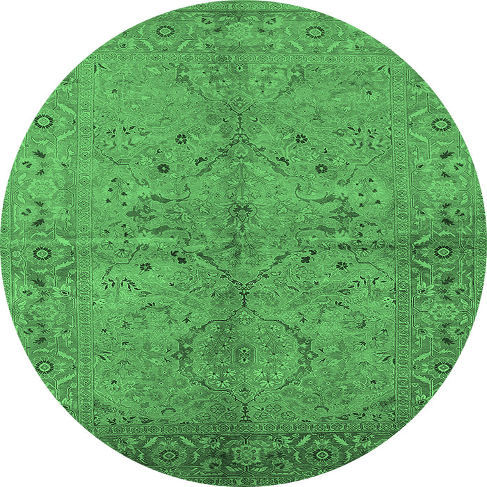 Round Machine Washable Oriental Emerald Green Industrial Area Rugs, wshurb3137emgrn