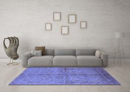 Machine Washable Oriental Blue Industrial Rug in a Living Room, wshurb3137blu