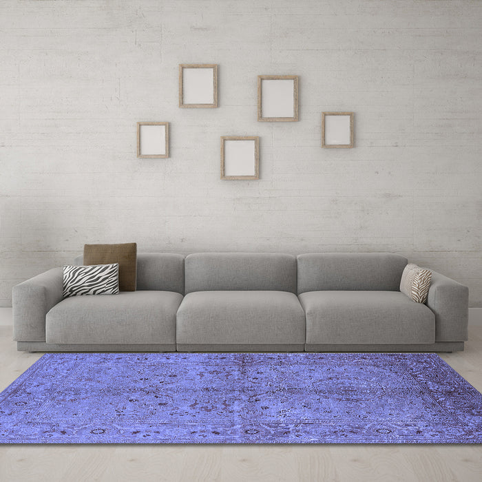 Machine Washable Oriental Blue Industrial Rug in a Living Room, wshurb3137blu