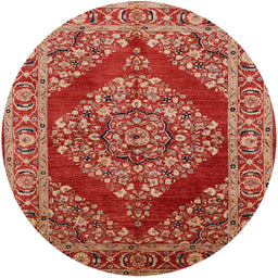 Round Mid-Century Modern Red Oriental Rug, urb3138