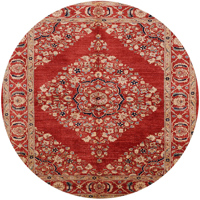 Round Mid-Century Modern Red Oriental Rug, urb3138