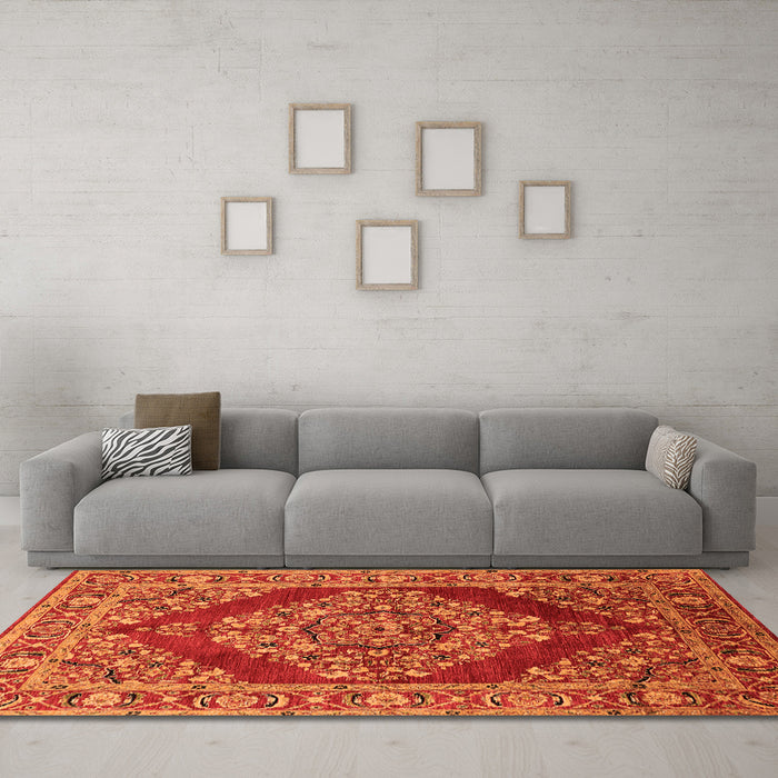 Machine Washable Oriental Orange Industrial Area Rugs in a Living Room, wshurb3138org