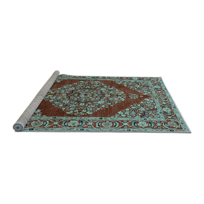 Sideview of Machine Washable Oriental Light Blue Industrial Rug, wshurb3138lblu