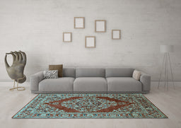 Machine Washable Oriental Light Blue Industrial Rug in a Living Room, wshurb3138lblu
