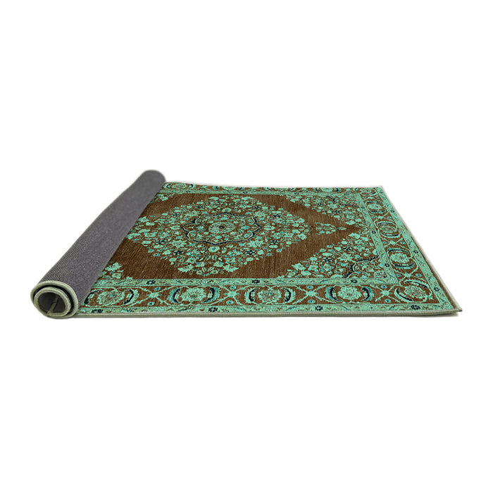 Sideview of Oriental Turquoise Industrial Rug, urb3138turq
